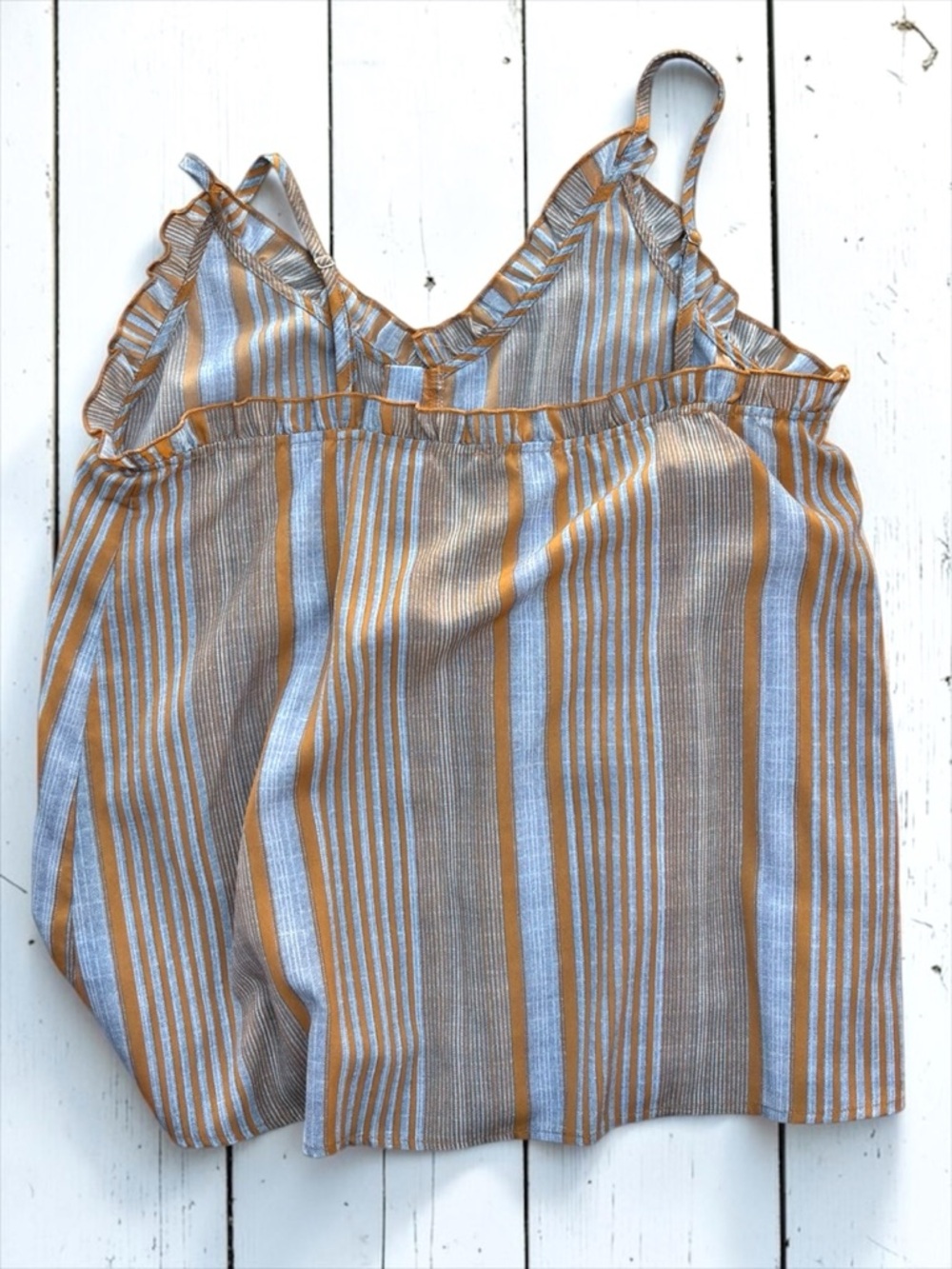 Entro Rust Gray Striped Tank Top Large Button Front Ruffle Boho Chic - Picture 3 of 5